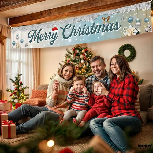 Vista 7 de KatchOn, Cartel de Feliz Navidad para patio, grande, 120 x 20 pulgadas, pancarta de Feliz Navidad al aire libre para decoraciones de Navidad