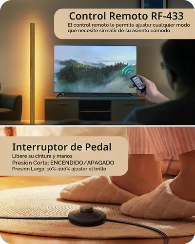 Vista 5 de EDISHINE Lámpara de pie de esquina de madera LED, lámpara de pie moderna regulable con control remoto, lámparas de pie minimalistas para sala