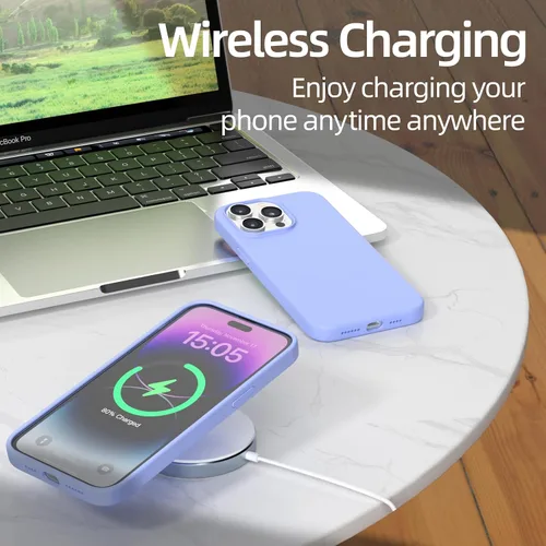 Vista 2 de Funda para iPhone 14 Pro, funda de silicona líquida, forro de microfibra suave antiarañazos, [protección de cuerpo completo de grado militar], funda