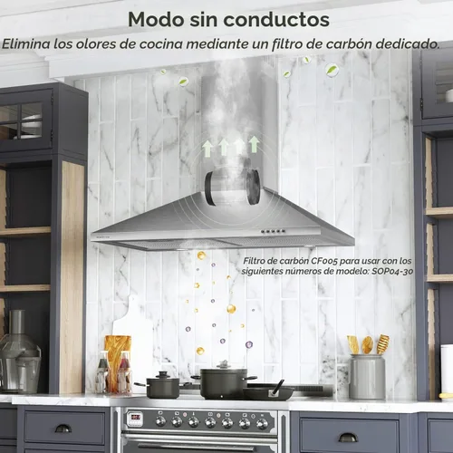 Vista 3 de CF005 Filtros de carbón para campana extractora de pared SOONYE Modelo: SOP (B)07-30/36, SOP (B) 13-24 (paquete de 2)