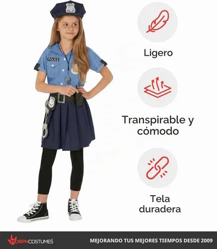 Vista 7 de Morph, Disfraz de oficial de policía para niñas, disfraces de policía para Azul