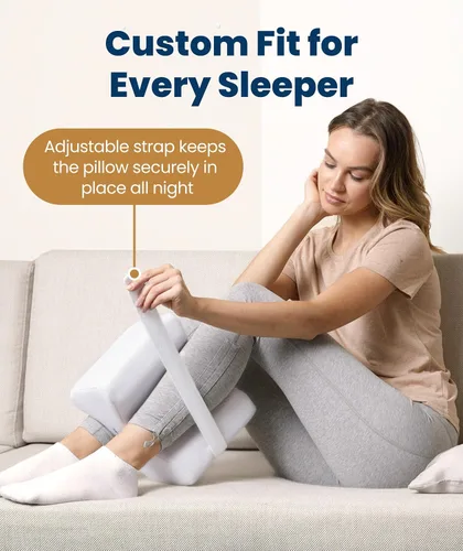 Vista 5 de Everlasting Comfort Almohada de rodilla de espuma viscoelástica para personas que duermen de lado, alivio del dolor de ciática, correa ajustable