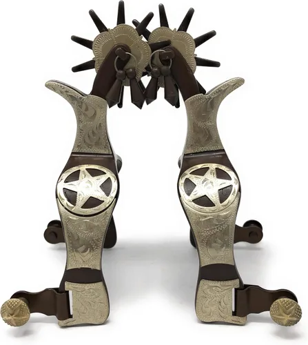 Vista 2 de AJ Tack Texas Star Spurs marrón antiguo para hombre, 10 puntos plateado