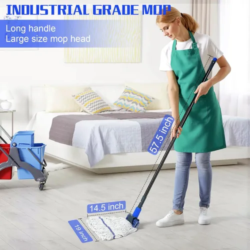Vista 2 de BUVE Trapeador de algodón industrial resistente comercial con mango largo para limpieza de pisos, trapeador húmedo de cuerda con bucle