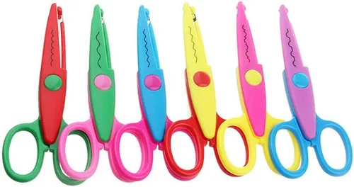 Vista 3 de Jialeey Plástico Niños Diseño Seguridad Arte Tijeras Creativas Artesanía Tijeras Papel Scrapbooking Decorativo Onda Encaje Borde Cortadores Set 6 PCS