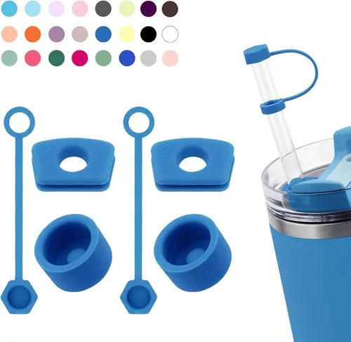 Vista 10 de Juego de tapones antiderrame de silicona compatible con taza Stanley Cup 2.0 de 30oz y 40oz con cubierta para pajita (Juego de 2, Rosa Almendra)