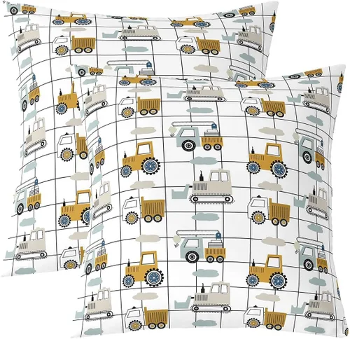 Vista 12 de Juego de 2 fundas de almohada de construcción de 16 x 16 pulgadas, fundas de almohada suaves para camiones, fundas de cojín para sala de estar