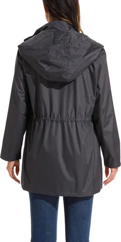 Vista 4 de GUANYY Chaqueta impermeable para mujer, chaqueta Anorak para exteriores, con capucha