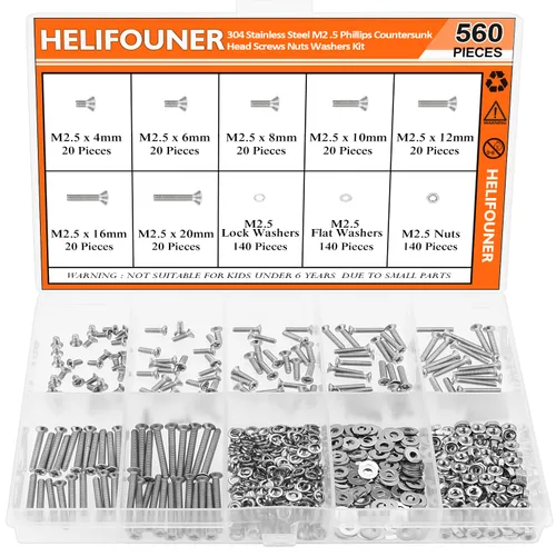 Vista 15 de HELIFOUNER 560 Piezas M2 x 4 mm / 6 mm / 8 mm / 10 mm / 12 mm / 16 mm / 20 mm, Tornillos de Cabeza de Botón con Cavidad Cilíndrica, Tuercas