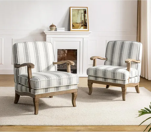 Vista 10 de HULALA HOME Silla decorativa a rayas de granja con patas de madera maciza Azul