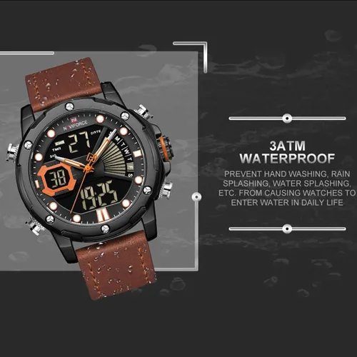 Vista 4 de NAVIFORCE Relojes digitales militares para hombre, analógicos de cuarzo, resistente al agua, luminoso, reloj deportivo de cuero, multifuncional