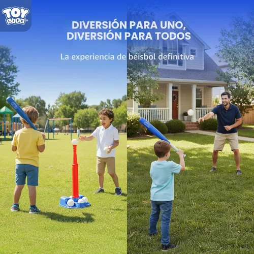 Vista 6 de Set de T-Ball de TOY Life para niños pequeños de 1-3 y 3-5 años, juego de bateo con bate ajustables, bat de béisbol - Set de béisbol para niños