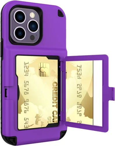 Vista 5 de Funda compatible con iPhone 14 Pro Max con espejo con tarjetero y soporte para tarjetas, bonita funda de lujo con espejo de maquillaje a la moda