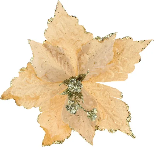 Vista 10 de 6 adornos para árbol de Navidad de Pascua con purpurina, flores artificiales de Navidad, accesorios florales con tallo, flores de franela sintética