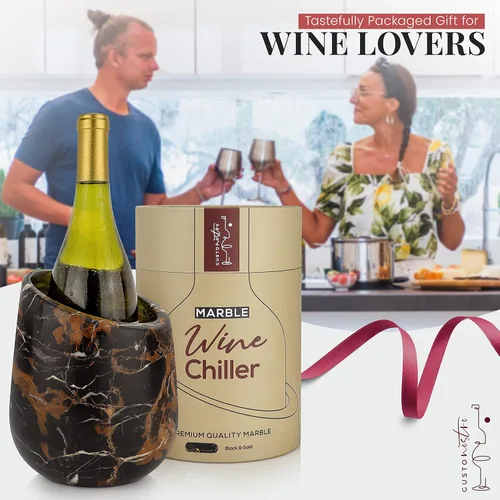 Vista 5 de Gusto Nostro Cubo enfriador de vino de mármol, enfriador de botellas de vino de 25.4 fl oz y enfriador de champán para fiesta, cocina, decoración