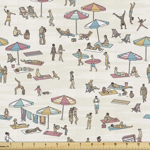 Vista 103 de Lunarable Tela de animales de The Yard, caras de gato y perro, mejores amigos, Bulldog Beagle, Labrador, Calico Kitty impresión, tela de satén