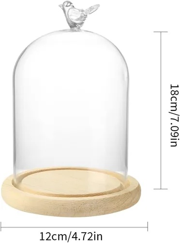 Vista 6 de Vitrina de cristal transparente con mango de pájaro, base de madera, tarro de vidrio transparente con base de bambú