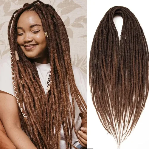 Vista 6 de 20 hebras de 24 pulgadas, extensiones de rastas color burdeos, rastas de cabello de ganchillo para mujer, hechas a mano, suaves, trenzas de cabello