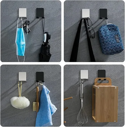 Vista 8 de Soporte para maquinilla de afeitar (2 unidades), ganchos autoadhesivos resistentes de acero inoxidable, ganchos de pared adhesivos de acero