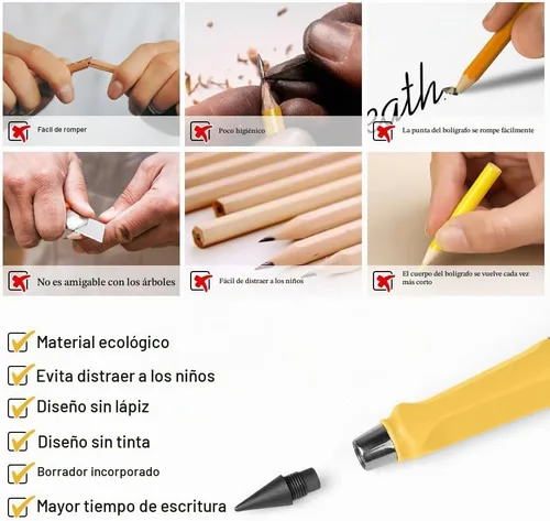 Vista 3 de Ainiv Lápiz de color sin tinta, 12 juegos de lápiz infinito sin afilar, reutilizable, con 12 puntas reemplazables de color extra para escribir