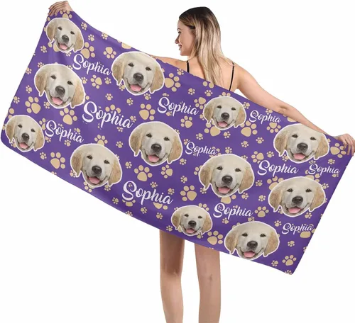 Vista 11 de MyPupSocks Toallas de playa personalizadas para niños y adultos, toalla de piscina con nombre y cara de perro, regalos personalizados con nombre