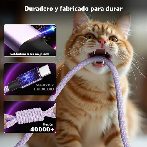 Vista 5 de Cable de carga múltiple para múltiples dispositivos con 2 puertos USB-C/IP Púrpura