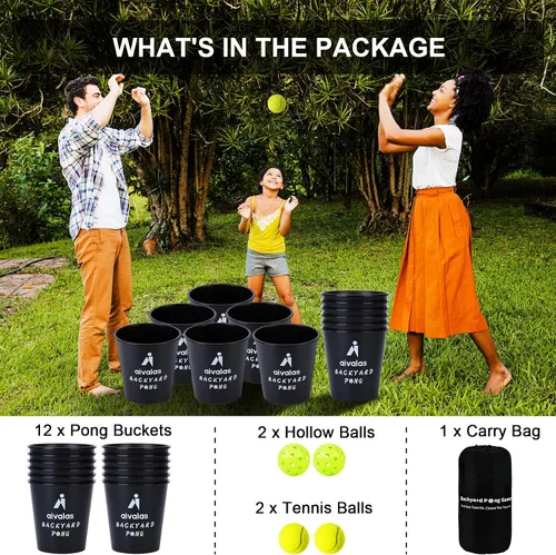 Vista 4 de Aivalas Yard Pong Outdoor Games, Giant Yard Games Set with 12 Buckets and Balls for Adults and Family, Toss Game Throwing Games for Beach, Camping