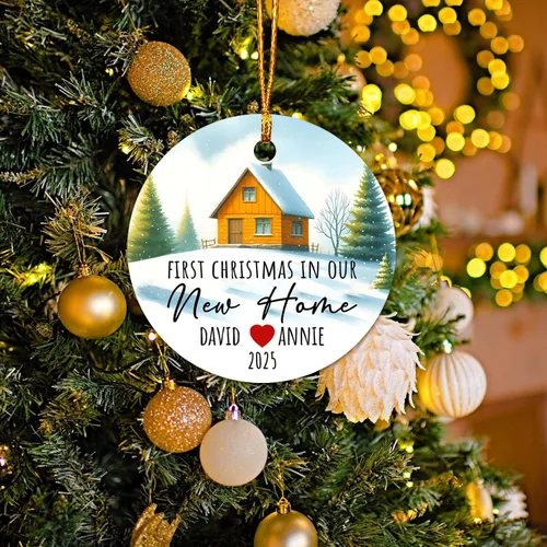 Vista 4 de Primera Navidad en nuestro nuevo hogar 2025, regalo de boda para recién casados, decoración de árbol de Navidad, nuevo propietario de casa, adorno