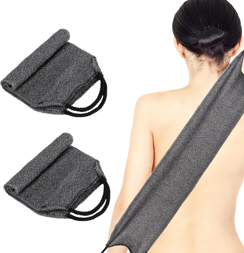 Vista 7 de 2 piezas exfoliante de espalda con asas, toalla para ducha, exfoliante de espalda de nailon, para hombres y mujeres (morado)