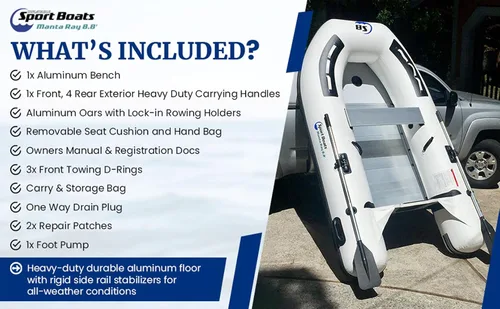 Vista 4 de Manta Ray 8.8' - Modelo SB-270 - Bote de aluminio soldado con calor premium con bolsa de asiento Suelo duro de aluminio rígido Bote inflable