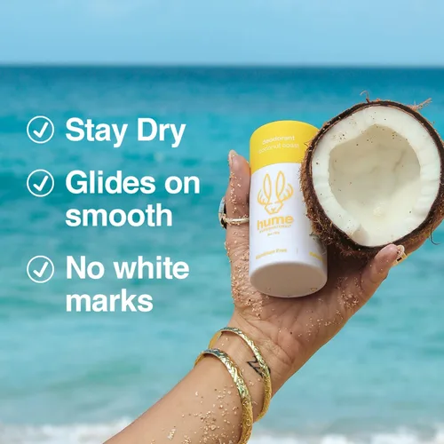Vista 5 de Hume Supernatural Coconut Coast - Desodorante sin aluminio para mujeres y hombres, seguro para pieles sensibles, probióticos, a base de plantas, sin