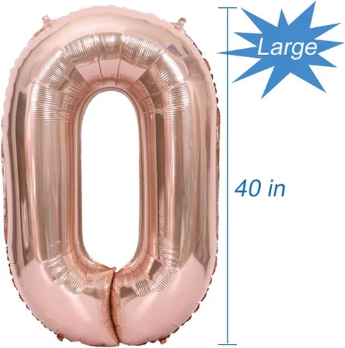 Vista 4 de Globos del número 10, decoraciones de fiesta de cumpleaños número 10 para niñas, oro rosa, 40 pulgadas