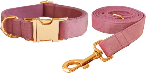 Vista 10 de Love Dream Juego de collar y correa de terciopelo para perro, suave y cómodo, correa ajustable y collar con hebilla de metal resistente para perros