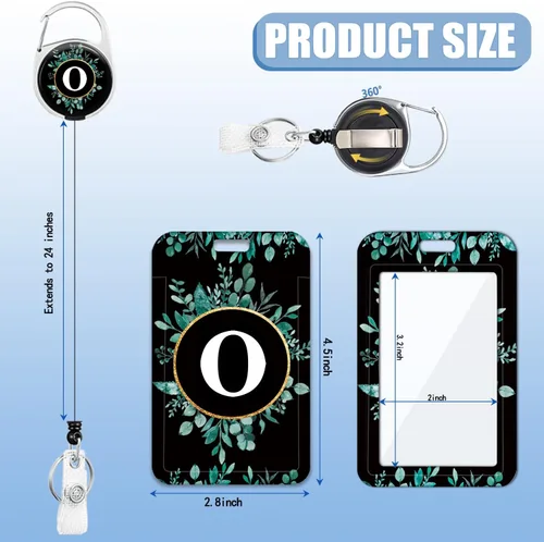 Vista 3 de Paquete de 2 portatarjetas con carrete retráctil, con monograma de letra O, protector de tarjeta vertical resistente para obstetras, obstetras