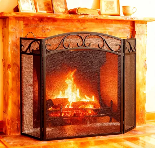 Vista 13 de Fire Beauty Pantalla de chimenea 3 paneles con asas de hierro forjado 51 pulgadas de largo x 31 pulgadas de alto, cubierta protectora de chispas