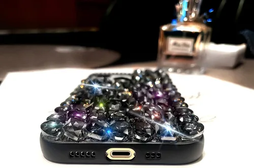Vista 8 de Funda para iPhone 13 para mujer (6.1 pulgadas), funda de lujo muy brillante con diamantes de imitación de cristal brillante 3D en la cubierta