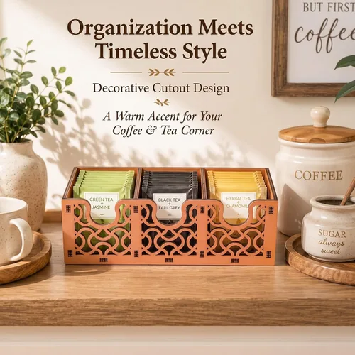 Vista 5 de Wooden Tea Bag Organizer with Decorative Cutout 3 Compartments