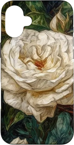 Vista 22 de iPhone 16 Van Gogh Art White Flower White Roses Case