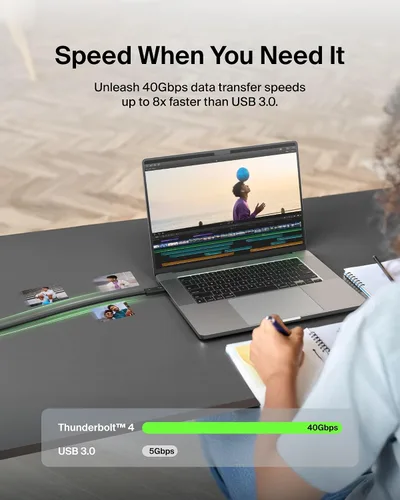 Vista 4 de Belkin Cable Thunderbolt 4 (3.3 ft, cable de alimentación de 3.3 pies), cable USB-C a USB-C con entrega de energía de 100 W, compatible con USB 4