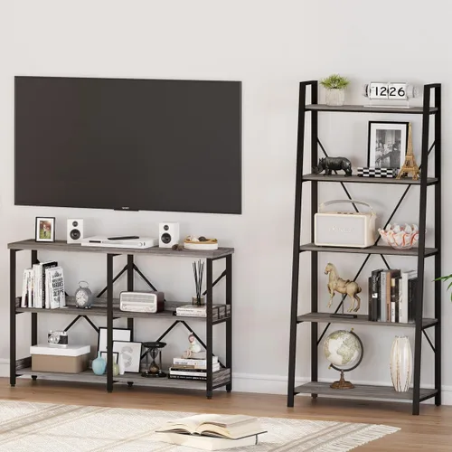 Vista 6 de BON AUGURE Mesa de entrada, mesas consola de 47 pulgadas para entrada, mesa estrecha para sofá para sala de estar, estantes de madera de 3 niveles