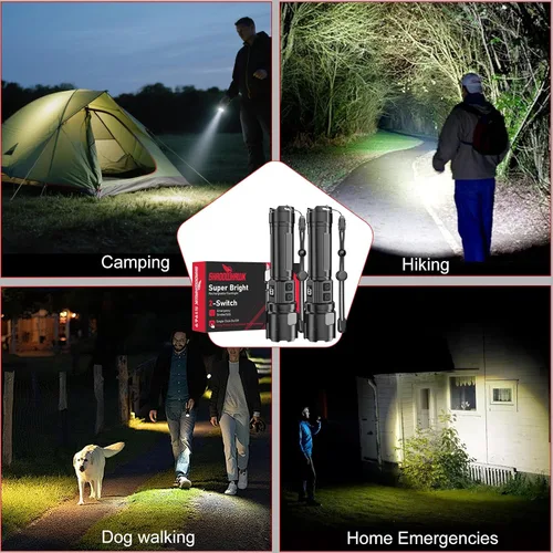 Vista 8 de Linterna 20000 Lúmenes Altos Recargable - Paquete de 2 Luz LED Flash Súper Brillante de 30W 24H de Larga Duración y Haz de 5000ft USB C Linterna