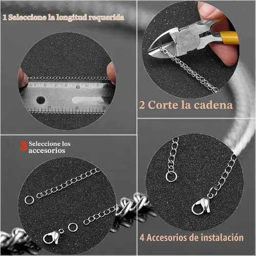 Vista 7 de Cadena de eslabones de cable de 16.76 m YZDTECH para hacer joyería, cadena de acero inoxidable en forma de O con 100 piezas de anillos de salto