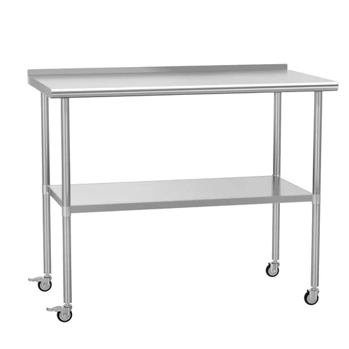Vista 22 de Mesa de acero inoxidable con ruedas de 24 x 30 pulgadas, mesa de trabajo utilitaria con estante inferior ajustable para cocina comercial, garaje