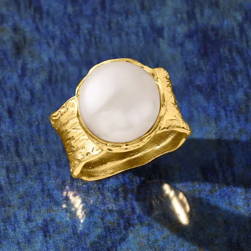 Vista 5 de Ross-Simons 11.5-12mm Cultured Button Pearl Ring in 18kt Yellow Gold Over Sterling