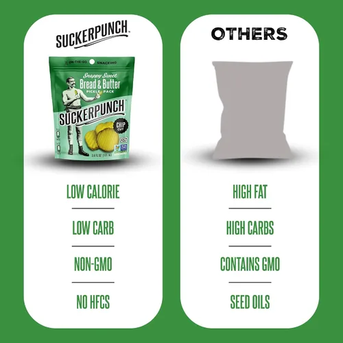 Vista 5 de SuckerPunch Encurtidos en una bolsa, sin gluten, kosher, sin azúcar, bajo en calorías, keto, vegano, sin OMG, listo para comer, para llevar, bolsas