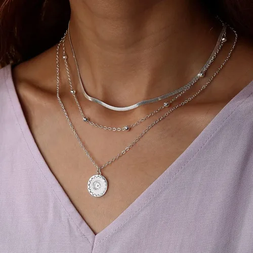 Vista 4 de Shegirl Layered Necklace Silver Pendant Necklaces Fashion Necklaces Jewelry for Women and Girls