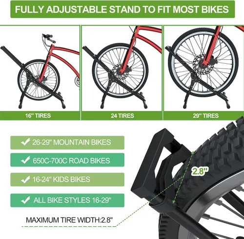 Vista 3 de RELIANCER Soporte de almacenamiento ajustable para bicicletas, estante de estacionamiento para bicicletas, soporte de rueda de bicicleta estable