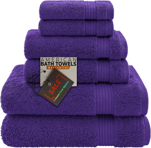 Vista 19 de American Bath Towels Juego de 6 toallas turcas de 100% algodón, ultra suaves, absorbentes, 2 toallas de baño, 2 toallas de mano, 2 toallas pequeñas
