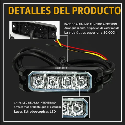 Vista 4 de Purishion - Luz estroboscópica con 4 luces LED color ámbar, impermeable, para barra de precaución, 10 patrones intermitentes, apto para automóvil