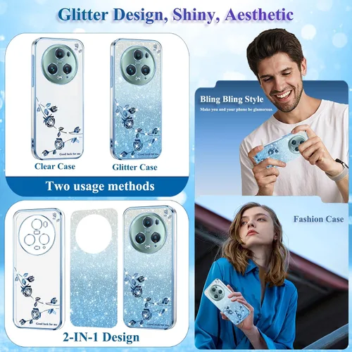 Vista 4 de For Honor Magic 5 Pro - Funda transparente con purpurina brillante, lujo brillante Honor Magic 5 Pro, funda protectora de silicona de poliuretano